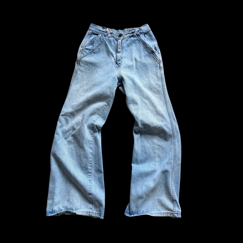 80's High Rise‎ Flare Wide Leg Jeans Pink Contrast Stitch Pleated 27x27.5